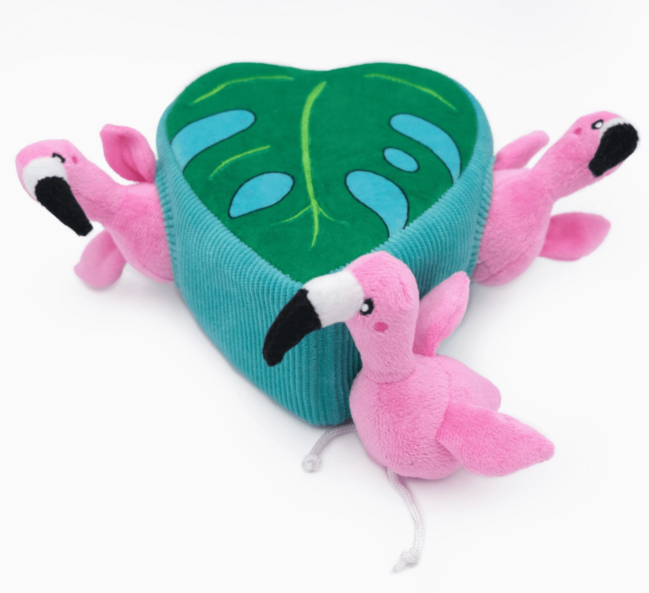 Jeu de recherche et de fouille pour chien - Zippy Burrow - Flamants roses à Monstera - ZippyPaws
