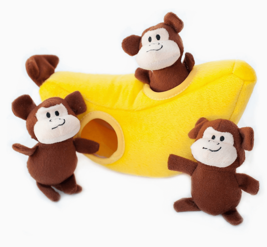 Jouet interactif débutant pour chien - Zippy Burrow Singe et banane - Zippypaws