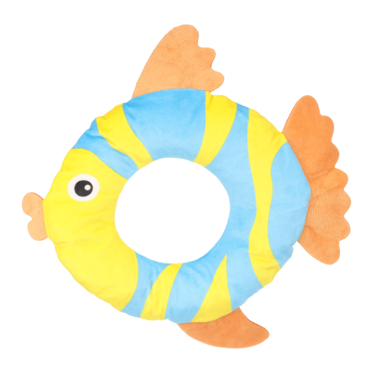 Jouet en tissu pour chien en forme de poisson, avec bruit de froissement, signé Flamingo.