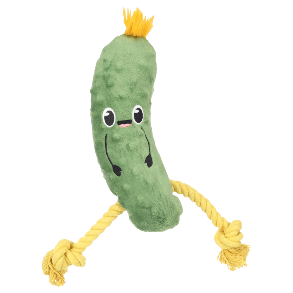 Jouet Bubto Cornichon pour chien, une peluche en tissu avec corde pour le jeu et le réconfort.