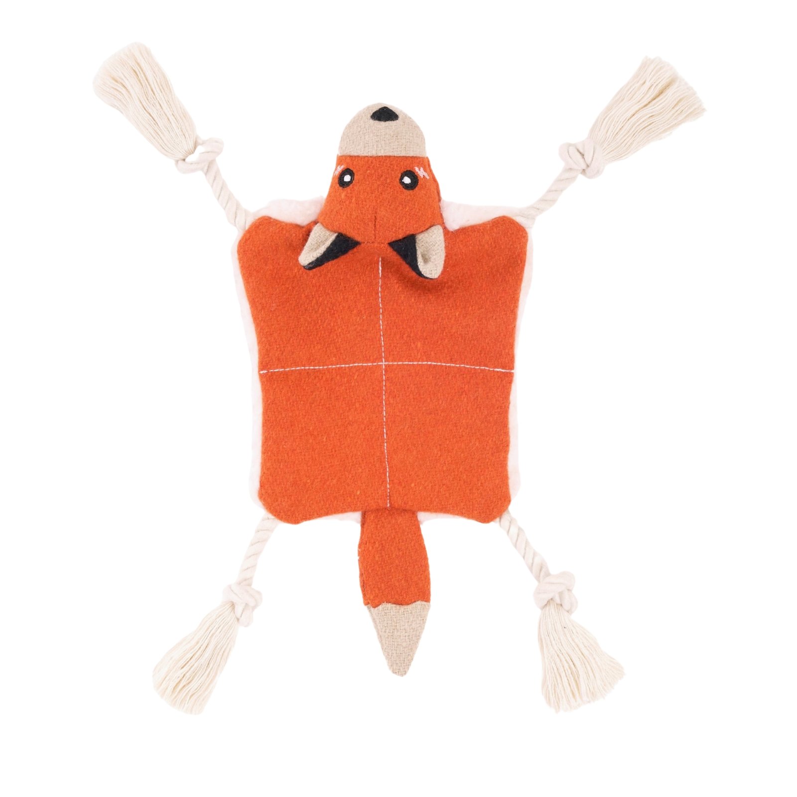 Jouet peluche ecoZippy Crawler Noueux – Renard Chiot jouant avec l’ecoZippy Crawler, peluche écologique et résistante sans rembourrage.