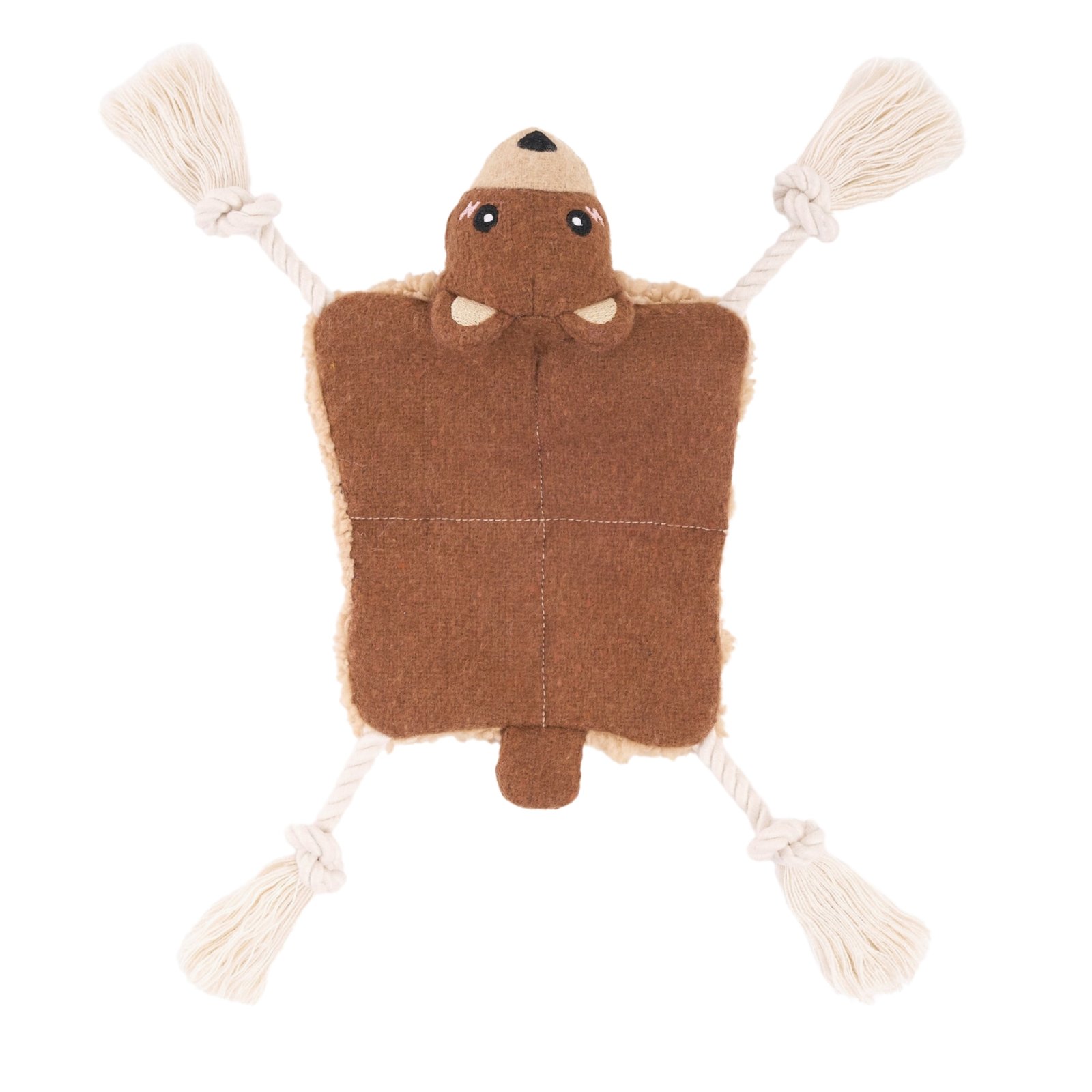 Jouet peluche ecoZippy Crawler Noueux – Ours Détail du jouet écologique pour chiot ecoZippy Crawler, montrant le sherpa doux et le feutre de laine