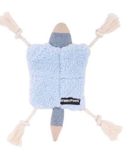 Jouet peluche pour chiot ecoZippy Crawler en forme d’ours plat, avec membres en corde et corps froissé.