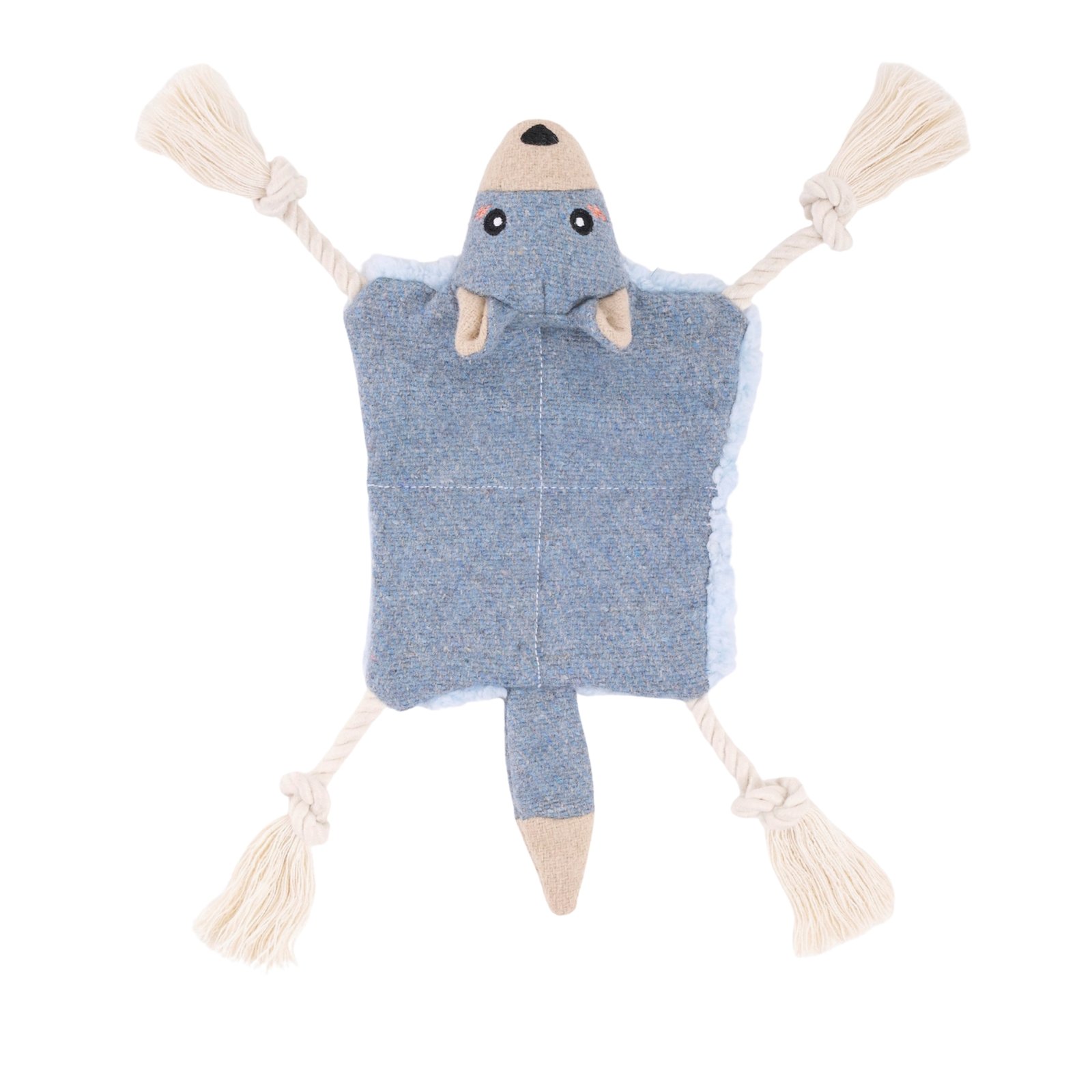 Jouet peluche ecoZippy Crawler Noueux – Loup Jouet peluche pour chiot ecoZippy Crawler en forme d’ours plat, avec membres en corde et corps froissé.