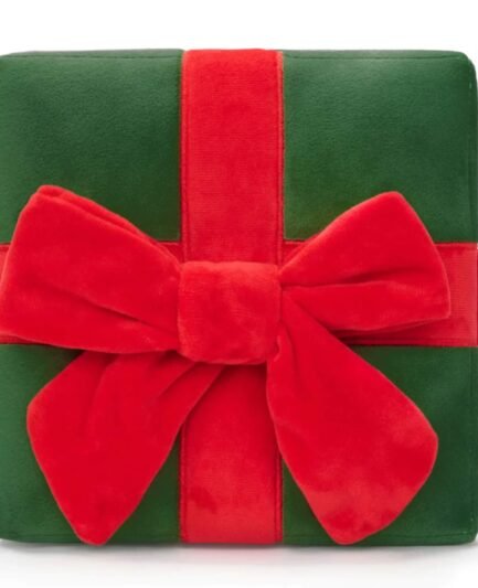 Jouet de Noël pour chien The Foggy Dog en forme de cadeau, peluche verte avec ruban rouge