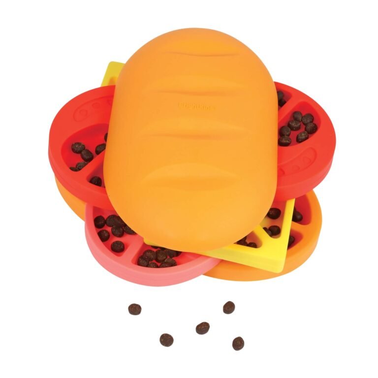 Vue rapprochée du puzzle pour chien montrant les 16 compartiments à friandises