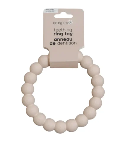 Anneau de dentition chiot Dexypaws coloris nude en caoutchouc texturé pour mastication forte.