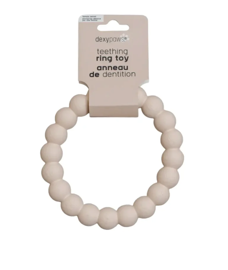 Anneau de dentition chiot Dexypaws coloris nude en caoutchouc texturé pour mastication forte.