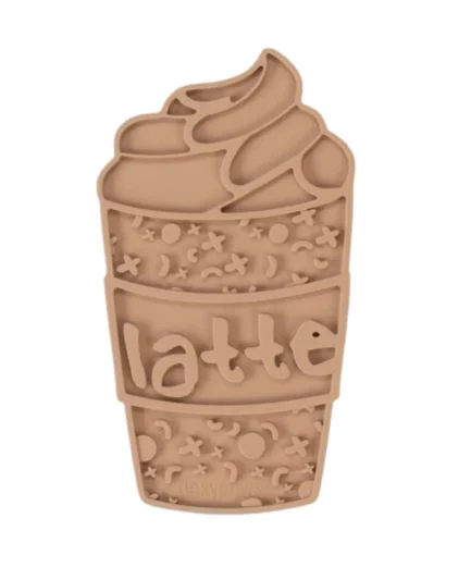 Tapis à lécher en silicone beige en forme de café latte Dexypaws
