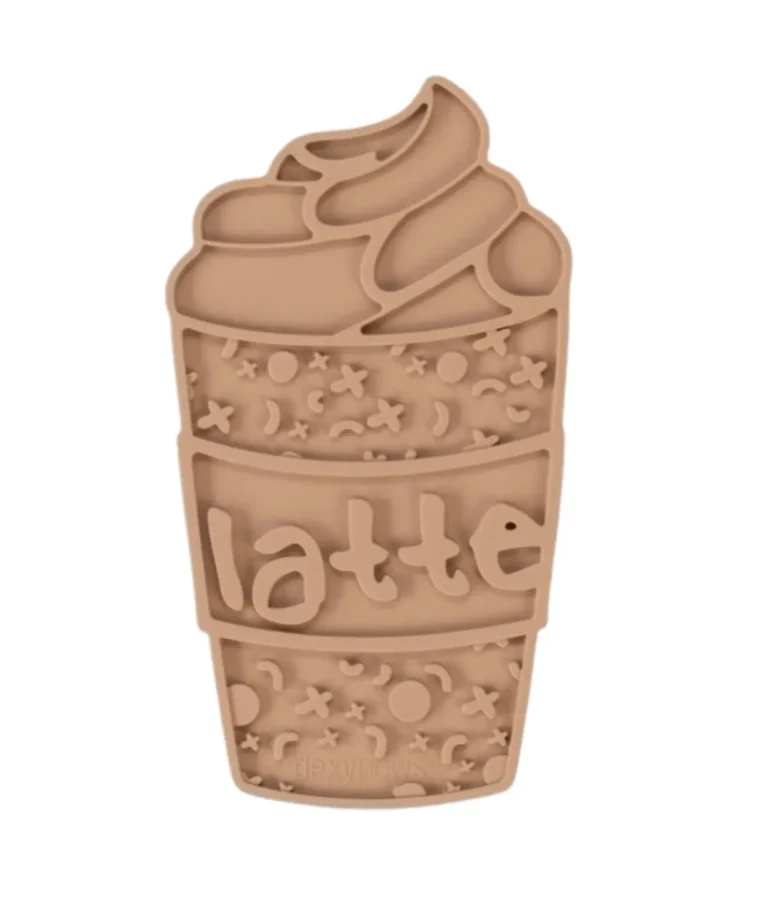 Tapis à lécher en silicone beige en forme de café latte Dexypaws