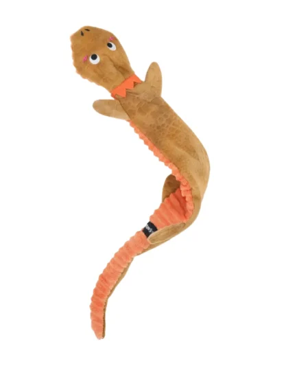 Peluche sans rembourrage pour chien, modèle dragon souple en tissu ocre et orange, idéal pour mâchouiller