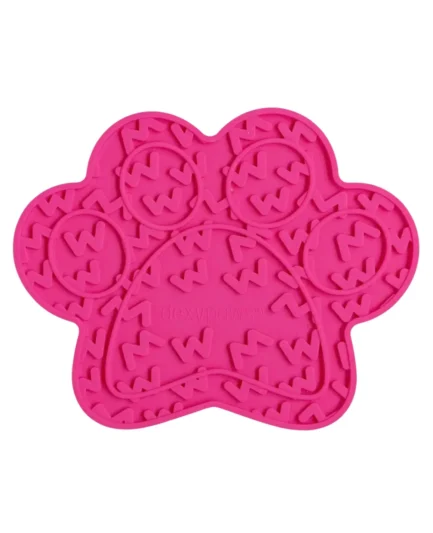 Tapis de léchage pour chat et petit chien en silicone rose forme patte