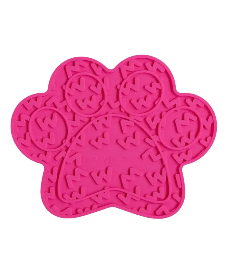 Tapis de léchage pour chat et petit chien en silicone rose forme patte