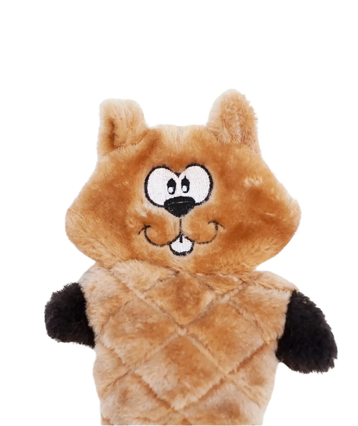 jouet chien jigglerz écureuil Peluche marron sans rembourrage en forme de castor Jigglerz pour chien.
