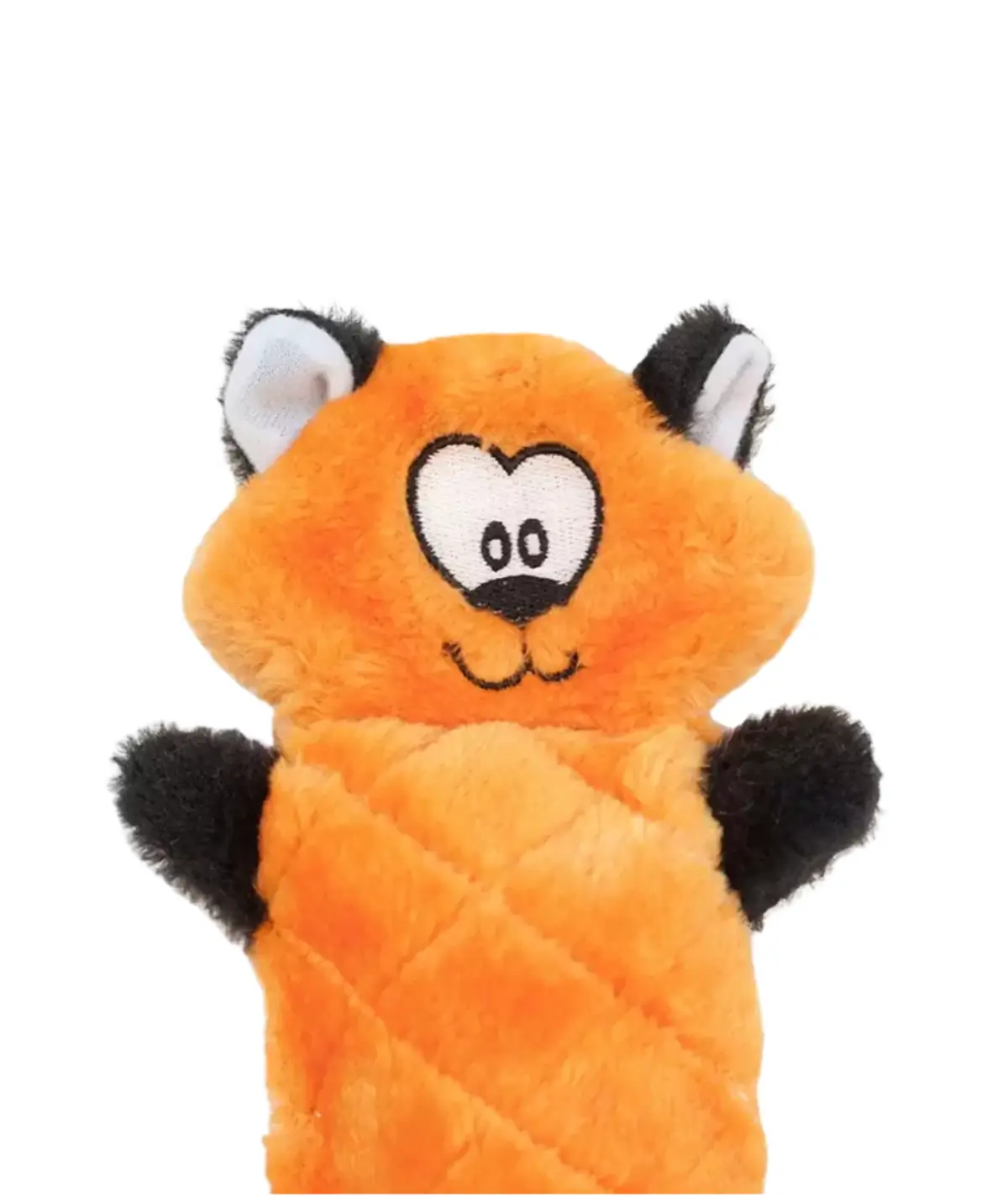 jouet peluche renard jigglerz zippypaws Peluche renard sans rembourrage pour chien de la marque ZippyPaws sur fond blanc.