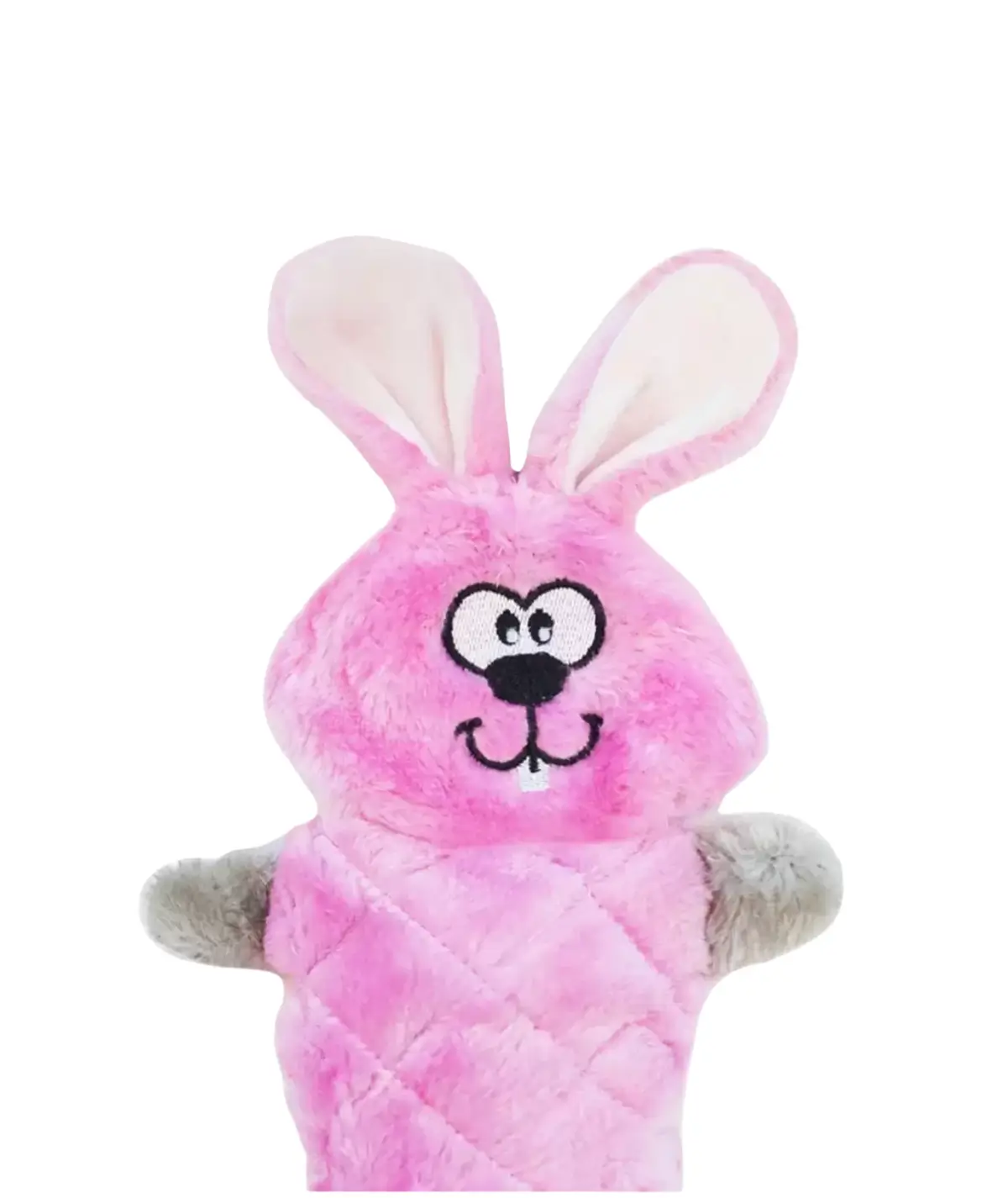 peluche pour chien en forme lapin Peluche rose sans rembourrage en forme de lapin Jigglerz ZippyPaws avec de grandes oreilles.